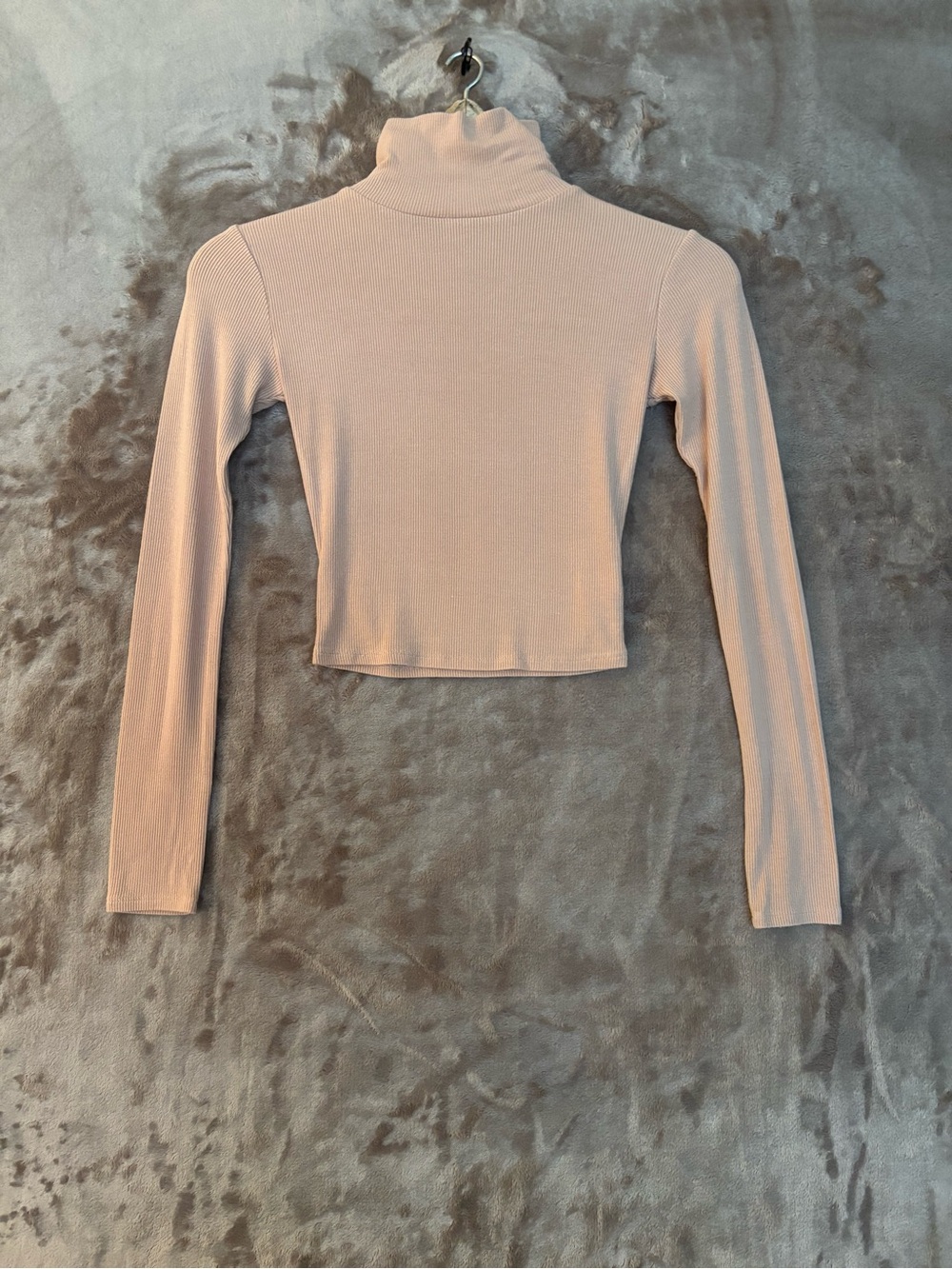 Fashion Nova Tan Ribbed Long-Sleeve Mock-Neck Crop Top Size S